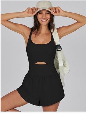 Caracilia Black Cutout Athletic Romper